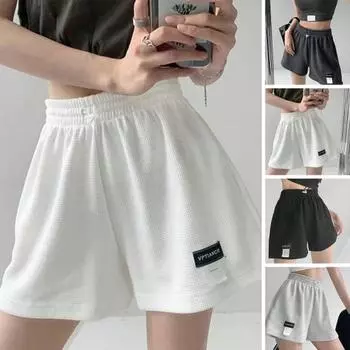 Эластичный пояс с высокой талией и карманами, женские шорты с вафельной текстурой, широкие спортивные шорты с высокой талией, уличная одежда M светло-серый