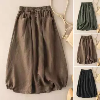 Эластичный пояс с высокой талией, карманы и пуговицы, декор, большой подол, юбка-миди, женская однотонная трапециевидная юбка в стиле ретро 5XL хаки