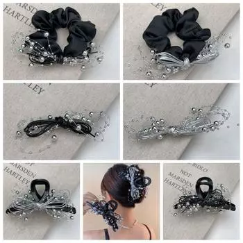 Эластичный PU бант-зажим для утконоса кожаный узел темпераментные петли для волос жемчуг серебряный зажим для акулы дорожный black-shark clip
