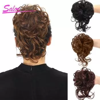 Эластичный пучок, вьющиеся человеческие волосы, шиньоны, черные, коричневые, натуральные волосы, наращивание волос