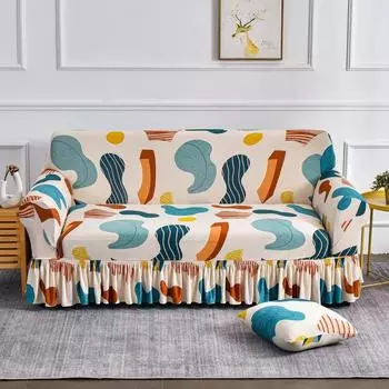 Эластичный растягивающийся чехол для дивана с юбкой, моющийся защитный чехол для мебели, напечатанные чехлы с эластичной подошвой для гостиной 1-seat 90-140cm
