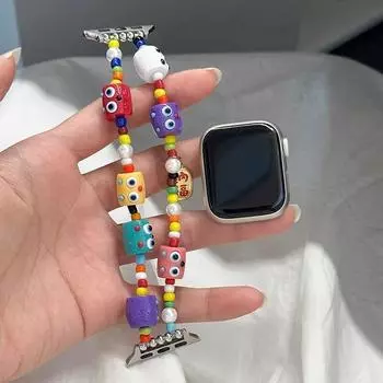 Эластичный ремешок для Apple Watch с милым монстром из бисера для Apple Ultra 8 7 SE 6 5 4 3 2 1 Радужный браслет для Apple iWatch ремешок 38 мм, 40 мм, 41 мм, 42 мм, 44 мм, 45 мм 38mm 40mm 41mm