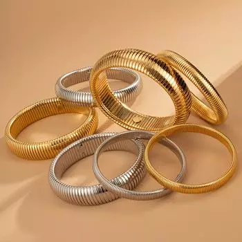 Эластичный толстый металлический панк-браслет из нержавеющей стали, женский, позолоченный 18 карат, эластичный браслет 8/10/12/20/16 мм