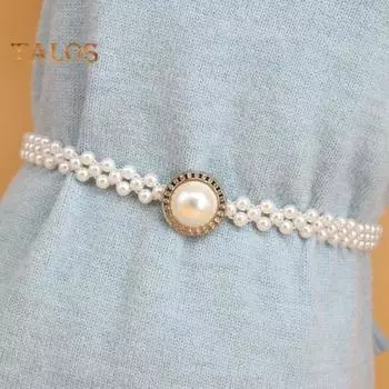 Эластичный жемчужный пояс для женщин, модная поясная цепочка, свадебный пояс, платье подружки невесты, поясная цепочка для девочек A