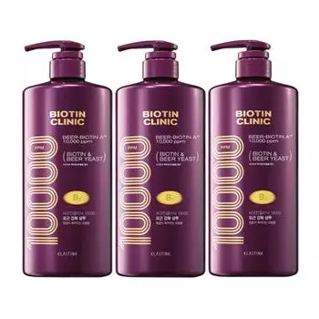 Эластин Биотин Клиника Пивные дрожжи Шампунь для объема волос 1000 мл 3 шт, 1 л
