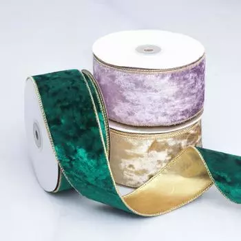 Элегантная бархатная лента Копировальная проволока Золотая лента Рождественские елочные венки Декоративные банты Материалы Двусторонняя лента с золотым фоном Украшение для дома 5cm*10 yards