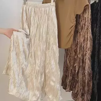 Элегантная бархатная плиссированная юбка А-силуэта: Женская повседневная длинная юбка весна/осень 2024 года с омолаживающим дизайном Extra Large чёрный