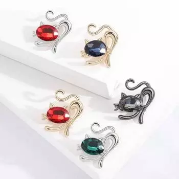 Элегантная блестящая брошь с инкрустацией стразами, яркий цвет, милый кот, булавка, шаль, шарф, значок на воротник, аксессуары для костюма зелёный