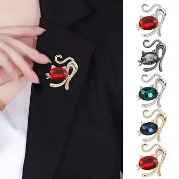 Элегантная блестящая брошь со стразами в виде кошки, яркий цвет, инкрустированная булавка, шаль, шарф, воротник костюма зелёный