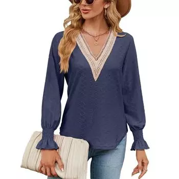 Элегантная блузка с v-образным вырезом и длинными рукавами, женская мода 2023, повседневные свободные простые женские рубашки, топы в полоску, офисная женская одежда 28420 S розовый