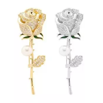 Элегантная брошь из искусственного цветка розы, жемчуг и стразы, инкрустированная форма, булавка, букет, значок на лацкане для костюма, женский золотистый
