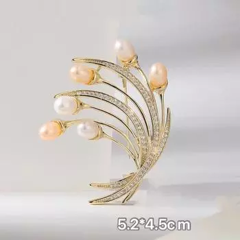 Элегантная брошь из пресноводного жемчуга с пшеничным колосом, инкрустированная медью и цирконием, высококачественный темпераментный костюм на булавке, простой корсаж из циркония золотой