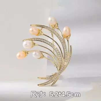 Элегантная брошь из пресноводного жемчуга с пшеничным ушком, инкрустированная медью и цирконием, первоклассный темпераментный комплект с булавками, простой корсаж из циркония золотой