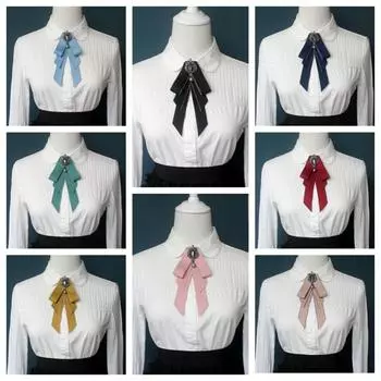 Элегантная брошь-кисточка из ленты, галстук-бабочка, винтажный костюм, воротник рубашки, цветы, стразы, галстук для девочек JK темно-синий