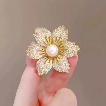 Элегантная брошь с цветком Bauhinia для женщин, легкий роскошный жемчуг и стразы, корсаж, кардиган, аксессуары, свадебная булавка