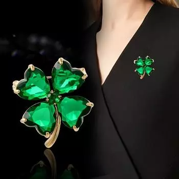 Элегантная брошь Сверкающий дизайн «Счастливый цветок» Инкрустирована сияющими циркониями зеленого цвета Подходит для официальных мероприятий Идеально для украшения костюма/вечернего платья/воротника зелёный