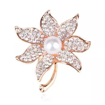 Элегантная брошь в форме цветка со стразами, костюм, жемчужная булавка, роскошные ювелирные изделия, ботанический цветок, шарф, пряжка, жемчужная булавка, темпераментные аксессуары