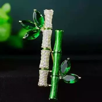 Элегантная брошь в форме зеленого растения в стиле ретро, бамбуковая булавка для женщин, аксессуары для воротника