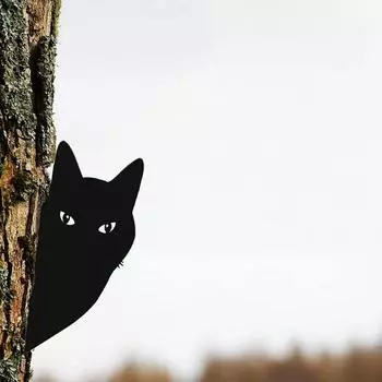 Элегантная черная металлическая скульптура подглядывающего кота — идеальное украшение газона и двора. Iron Art Silhouette Идеально подходит для подарков бежевый