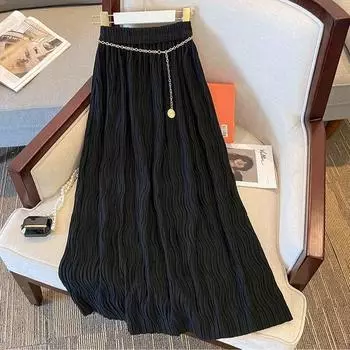 Элегантная черная юбка с высокой талией и складками для женщин L хаки