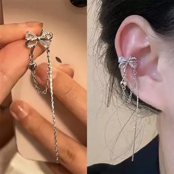 Элегантная циркониевая клипса-бантик для непроколотых ушей - роскошные серьги-кисточки с первоклассным дизайном