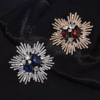 Элегантная цветочная брошь модная темно-синяя красная хрустальная булавка для женщин модные ювелирные изделия золотой