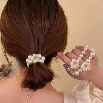 Элегантная Цветочная Головка Веревка Милая Жемчужная Петля Для Волос Ювелирные Изделия Плюмерия Цветочная Головка Веревка Для Девочек Style A