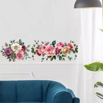 Элегантная цветочная наклейка на стену для домашнего декора Purple Pink