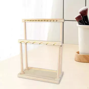 Элегантная деревянная подставка для ювелирных изделий с двухъярусным хранением для розничной витрины Beige 6 and 24