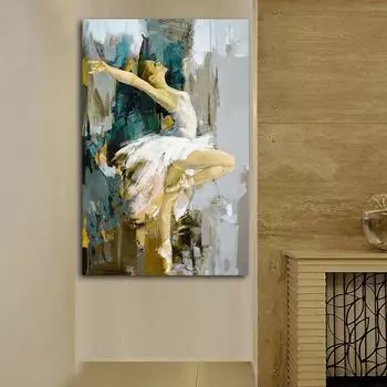 Элегантная девушка танцует в белом платье, холсты, плакаты с принтами Quadros, настенная художественная картина для гостиной, домашний декор, Cuadros 20x30cm