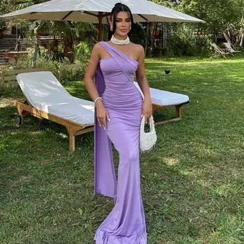 Элегантная длинная юбка без бретелек со складками, открытыми плечами, скошенным воротником, без рукавов, открытой спиной, для летних вечеринок и отдыха S чёрный