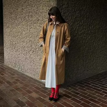 Элегантная длинная ветровка с клетчатыми лацканами, женская модная однобортная однотонная куртка с длинным рукавом, осенняя женская уличная верхняя одежда S хаки