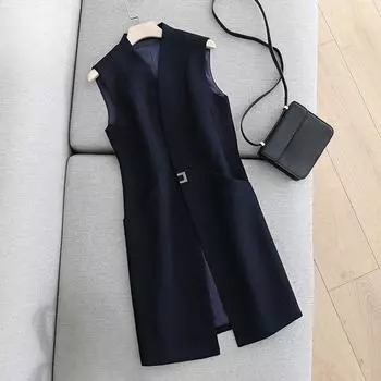 Элегантная длинная жилетка для женского осенне-весеннего наряда, пальто XXL чёрный