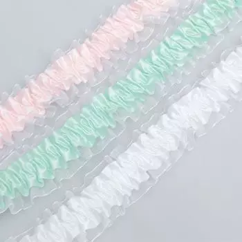 Элегантная двойная полиэстеровая эластичная лента прозрачный шифон кружево Лолита юбка аксессуары ручной работы сделай сам оборки кружева украшения для дома unencrypted 3.8cm*5 yards