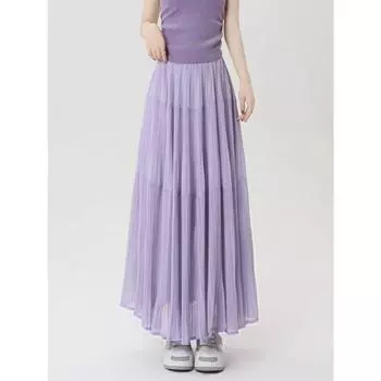 Элегантная фиолетовая шифоновая плиссированная юбка-полуюбка для женщин, летняя узкая юбка-зонтик с высокой талией и длинными рукавами S белый