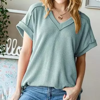 Элегантная футболка с v-образным вырезом и коротким рукавом, летняя свободная женская однотонная футболка больших размеров, простая повседневная футболка, офисные женские модные футболки, женские 24495 S белый