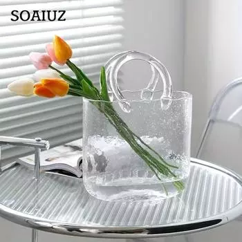 Элегантная геометрическая ваза-сумочка — шикарный продолговатый стеклянный декор для гидропоники и традиционных композиций