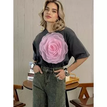 Элегантная хлопковая футболка Hirsionsan для женщин 2025 года, летняя футболка большого размера, повседневная базовая свободная футболка, шикарные винтажные женские топы с цветком S белый