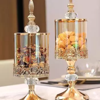 Элегантная хрустальная стеклянная банка для хранения с крышкой — европейский и американский стиль для декора гостиной Small Rose Lace золотой