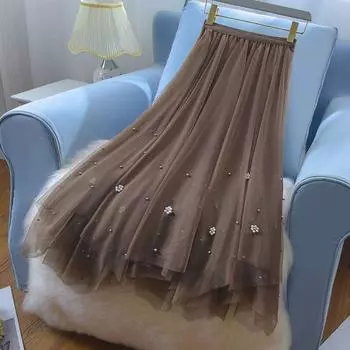 Элегантная и нестандартная женская сетчатая юбка с жемчужным бисером — идеально подходит для официальных случаев one size