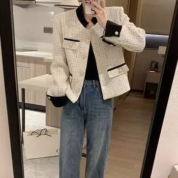 Элегантная и стильная короткая куртка во французском стиле для женщин на весну и осень S белый