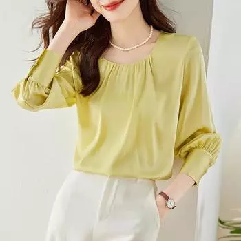 Элегантная и стильная женская блузка на осень, утягивающая и модная рубашка S жёлтый