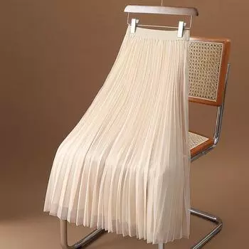 Элегантная и универсальная женская однотонная сетчатая юбка с завышенной талией, трапециевидным силуэтом и плиссировкой L чёрный