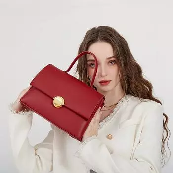 Элегантная классическая винно-красная сумка через плечо, женская сумка высокого качества, большая вместимость, простая сумка через плечо, темпераментная свадебная сумка (20cm<Max Length<30cm)