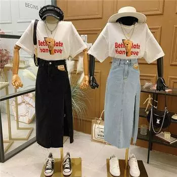 Элегантная классическая женская летняя юбка с высокой талией, разрезом по бокам, средней длины, универсальная, удобная, модная, джинсовая юбка-бюстье S светло-синий