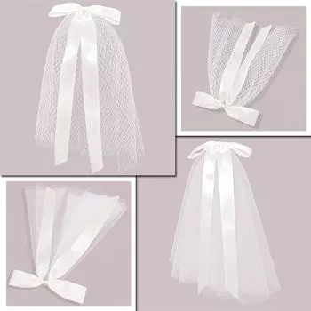 Элегантная короткая фата с бантом, свадебная фата с сеткой и заколкой для волос, свадебные аксессуары для фотосъемки A