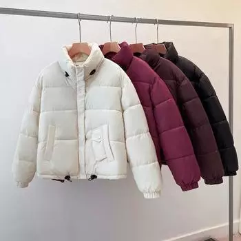 Элегантная короткая куртка из хлопка для женщин с воротником-стойкой M красный