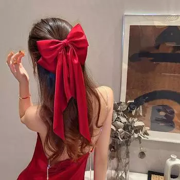 Элегантная красная лента-лента с бантом, заколка для волос для женщин, модная простая однотонная атласная заколка-хвост с бантом, аксессуары для волос для девочек 1