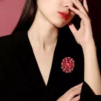 Элегантная красочная стеклянная брошь со стразами, яркий цвет, булавка овальной формы, шаль, шарф, значок на воротнике, аксессуары для костюма красный