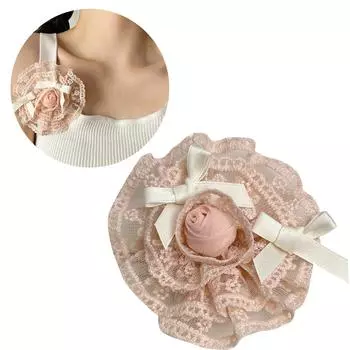 Элегантная кружевная брошь с цветком розы, заколка для волос, милая кружевная заколка с цветком розы, брошь, ювелирное изделие, элегантная заколка для лацкана для женщин розовый